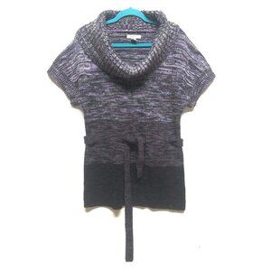 Style & Co Sweater Belted pullover Sz M Purple black OMBRE Cowl Neck cap sleeve
